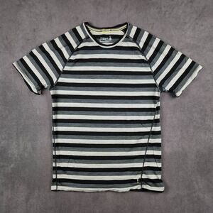 Smartwool Merino 150 Shirt Mens Medium Gray Black Striped Base Layer Raglan Tee